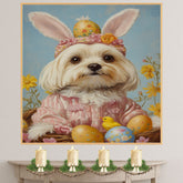 Maltese Dog in Easter Outfit, Cute Spring Art for Dog Lovers, Perfect Gift for Maltese Owners, Dog Wall Art on Canvas Wrap, Framed Print, or Rolled Artwork for Living Room or Bedroom